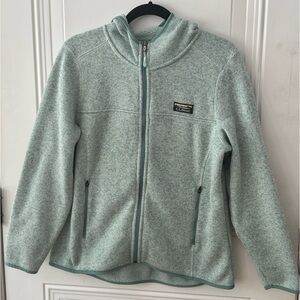 Beautiful teal LL Bean sweater fleece jacket with hood
